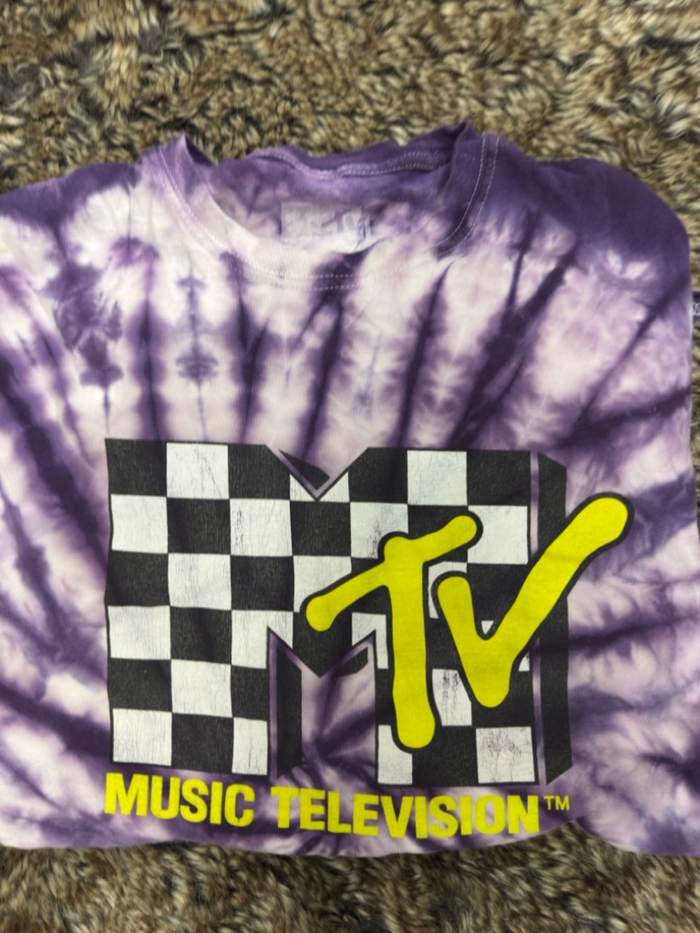 MTV Checkerboard Logo Tee - Purple & Yellow
